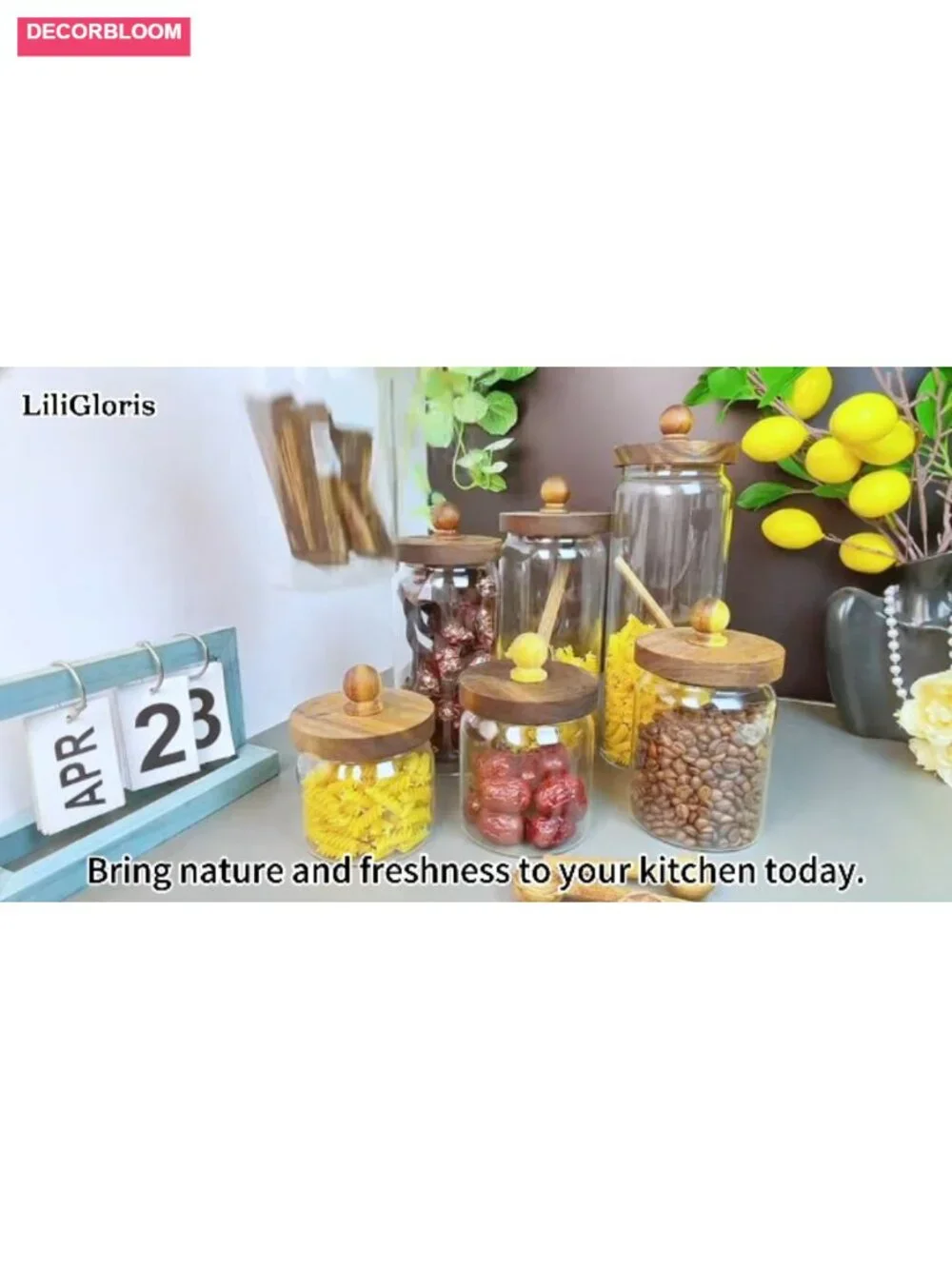 Glass Storage Jars Set of 4 with Wooden Lids - Airtight Food Containers